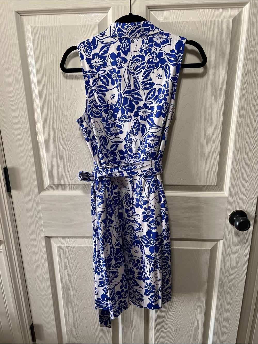 Anne Klein Size 6 Blue White Floral Faux Wrap A-Line Belted Dress - Picture 4 of 17
